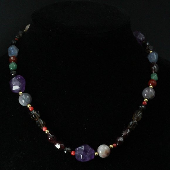 14K GOLD AMETHYST GARNET QUARTZ CHALCEDONY NECKLACE - Picture 7 of 14